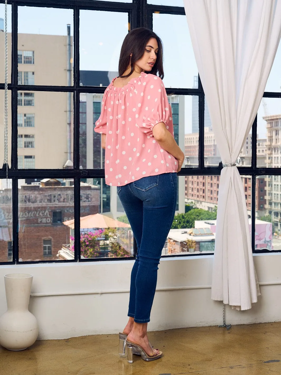 WOMEN'S SHORT SLEEVE POLKA DOTS TOP