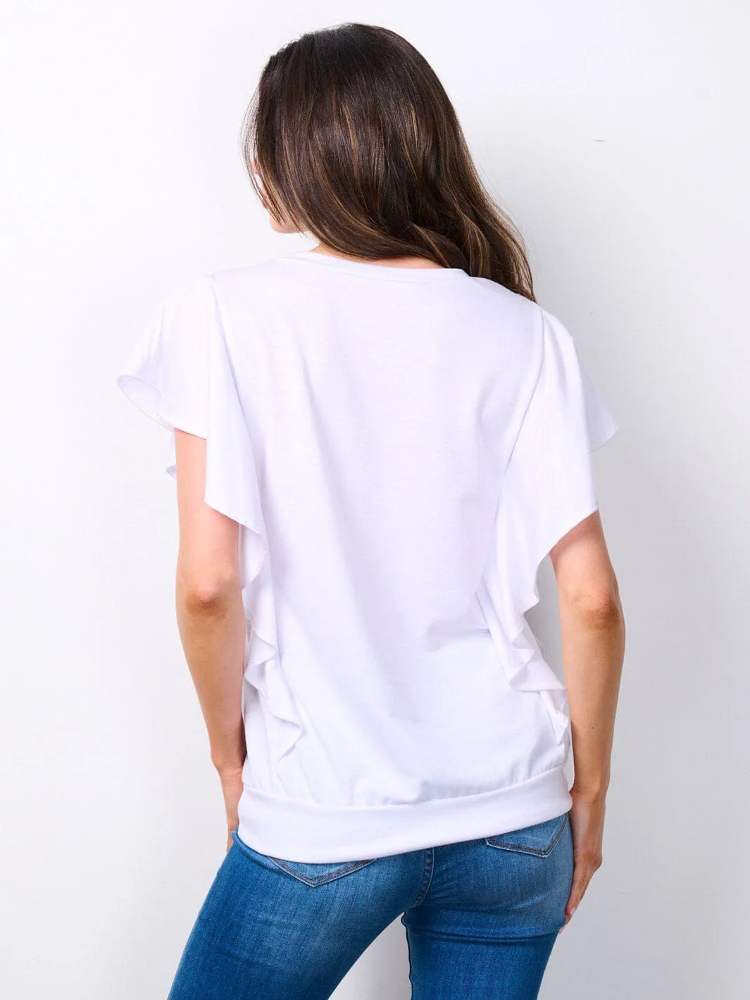 WOMEN'S SHORT SLEEVE RUFFLE DETAILED TOP