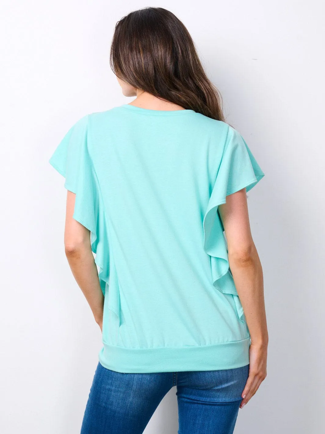 WOMEN'S SHORT SLEEVE RUFFLE DETAILED TOP