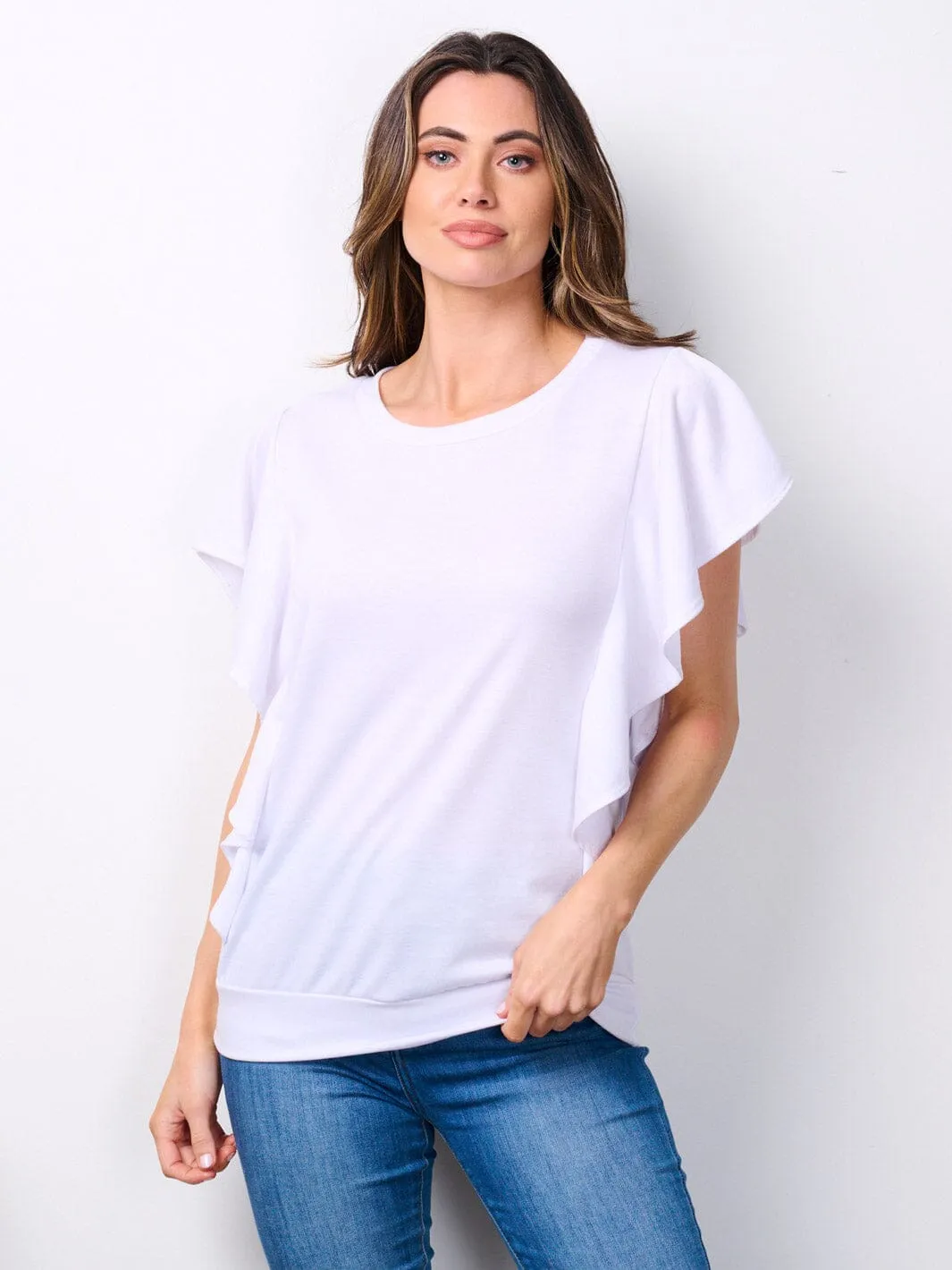 WOMEN'S SHORT SLEEVE RUFFLE DETAILED TOP