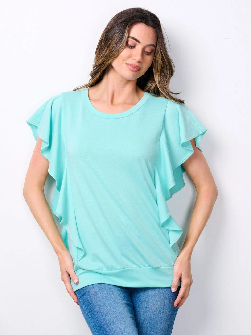 WOMEN'S SHORT SLEEVE RUFFLE DETAILED TOP