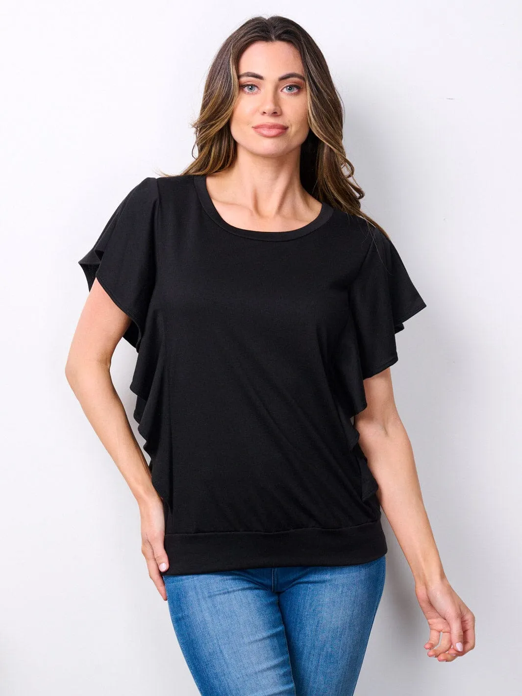 WOMEN'S SHORT SLEEVE RUFFLE DETAILED TOP