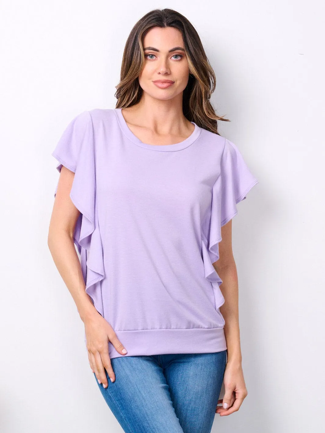 WOMEN'S SHORT SLEEVE RUFFLE DETAILED TOP