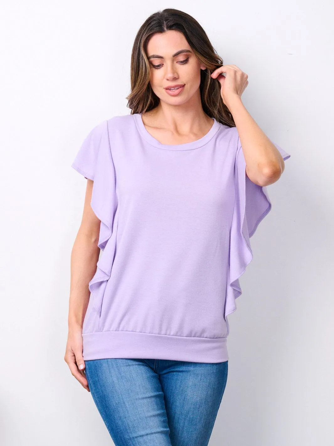 WOMEN'S SHORT SLEEVE RUFFLE DETAILED TOP
