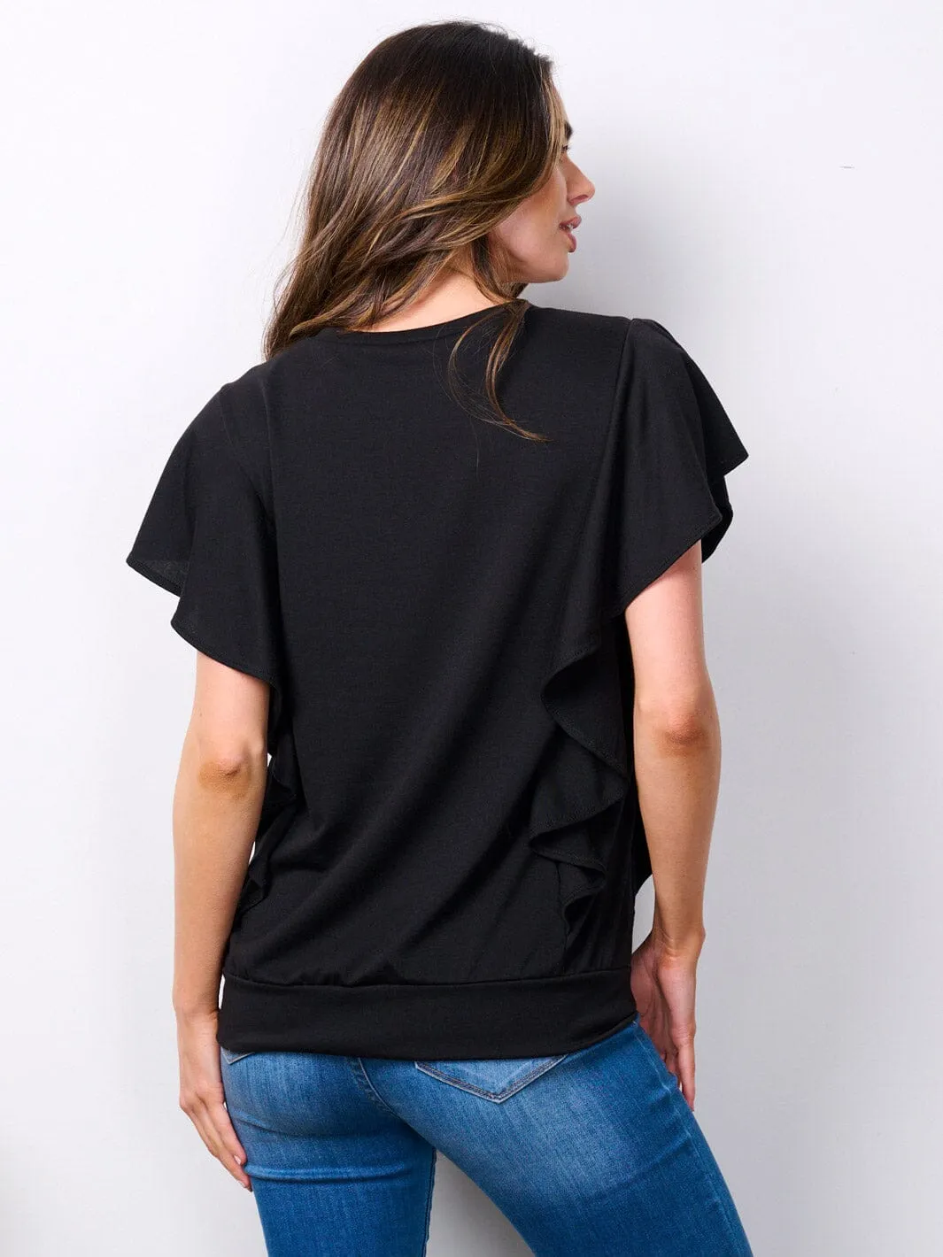WOMEN'S SHORT SLEEVE RUFFLE DETAILED TOP