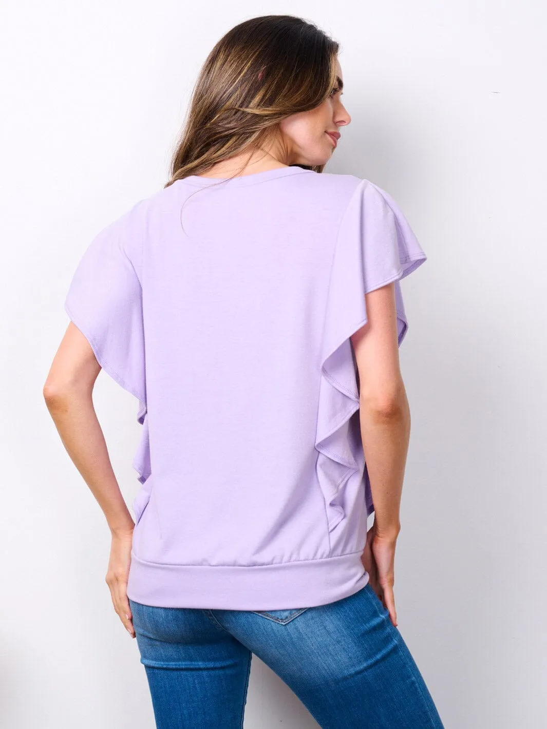 WOMEN'S SHORT SLEEVE RUFFLE DETAILED TOP