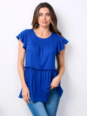 WOMEN'S SHORT SLEEVE RUFFLE TIERED TOP