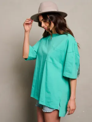 WOMEN'S SHORT SLEEVE SEQUINS FRINGE STARS BACK DETAILED TOP