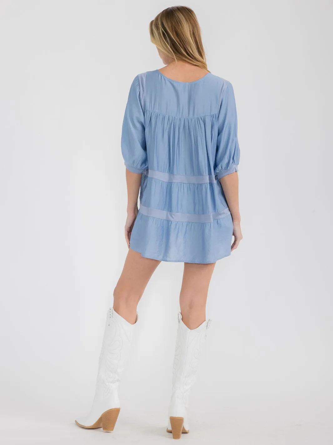 WOMEN'S SHORT SLEEVE SQUARE NECK TIERED TUNIC BLOUSE TOP