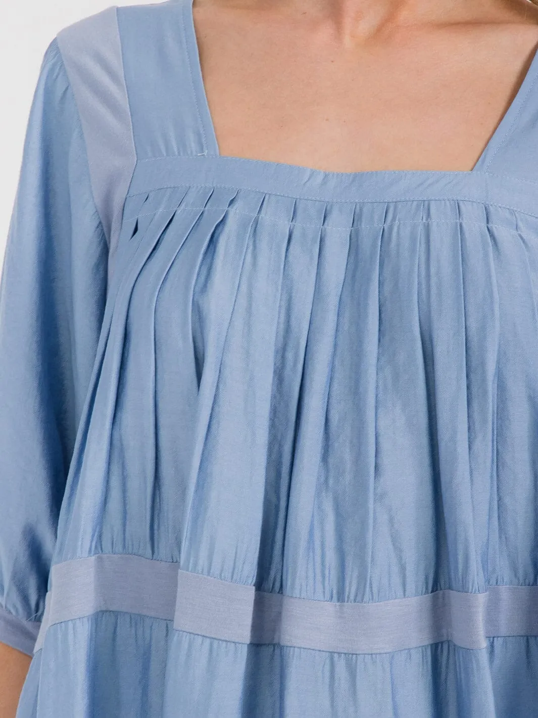 WOMEN'S SHORT SLEEVE SQUARE NECK TIERED TUNIC BLOUSE TOP