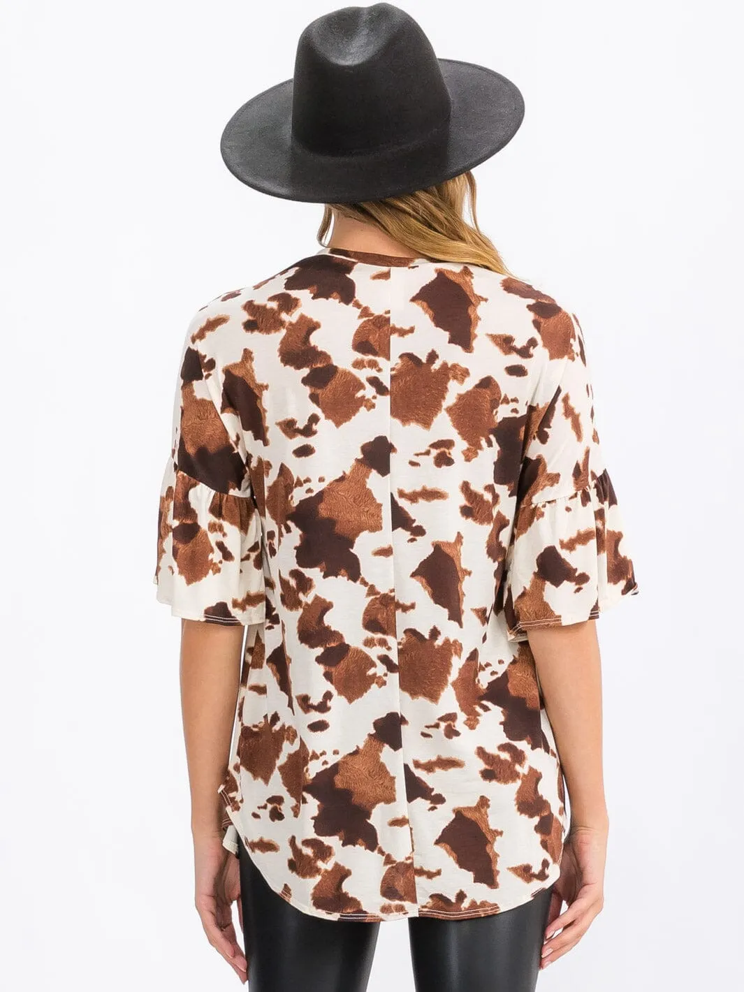 WOMEN'S SHORT SLEEVE TUNIC ANIMAL PRINT BLOUSE TOP