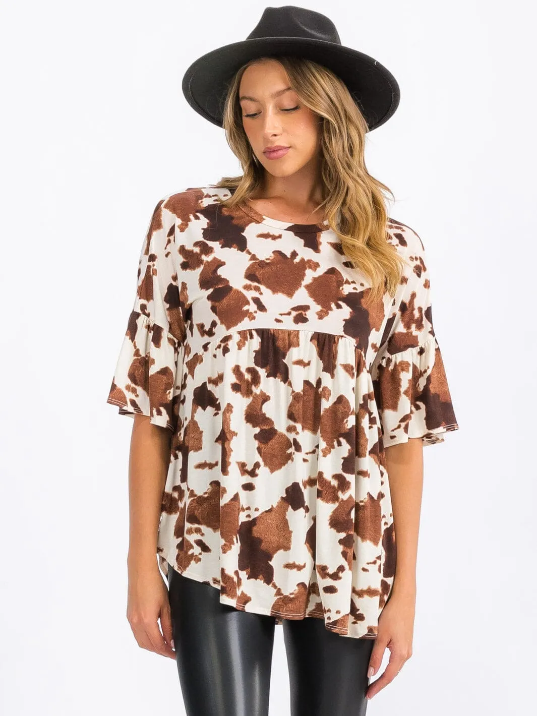 WOMEN'S SHORT SLEEVE TUNIC ANIMAL PRINT BLOUSE TOP