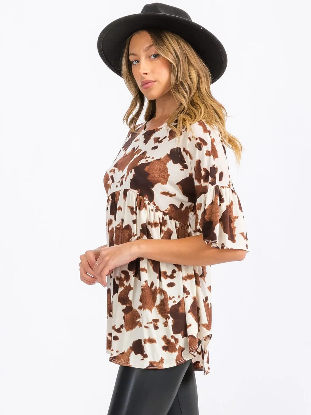 WOMEN'S SHORT SLEEVE TUNIC ANIMAL PRINT BLOUSE TOP