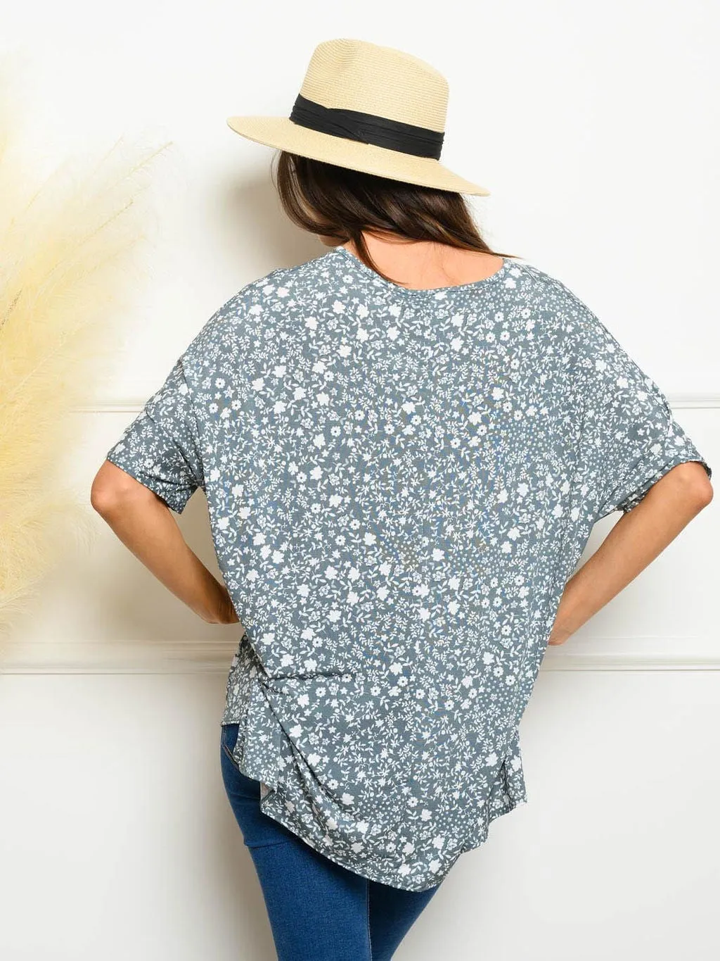 WOMEN'S SHORT SLEEVE TUNIC FLORAL TOP