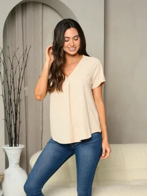 WOMEN'S SHORT SLEEVE V-NECK DOT DETAILED TUNIC TOP