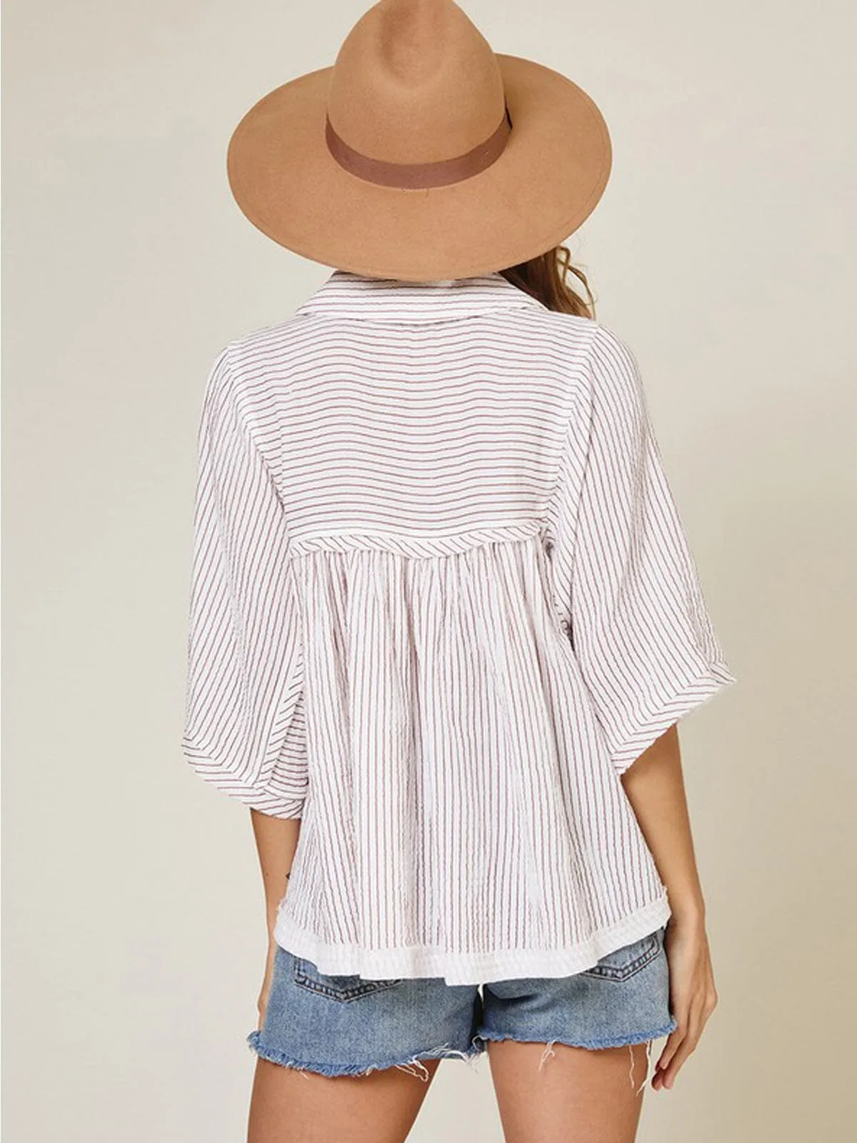 WOMEN'S SHORT SLEEVE V-NECK STRIPES TUNIC TOP