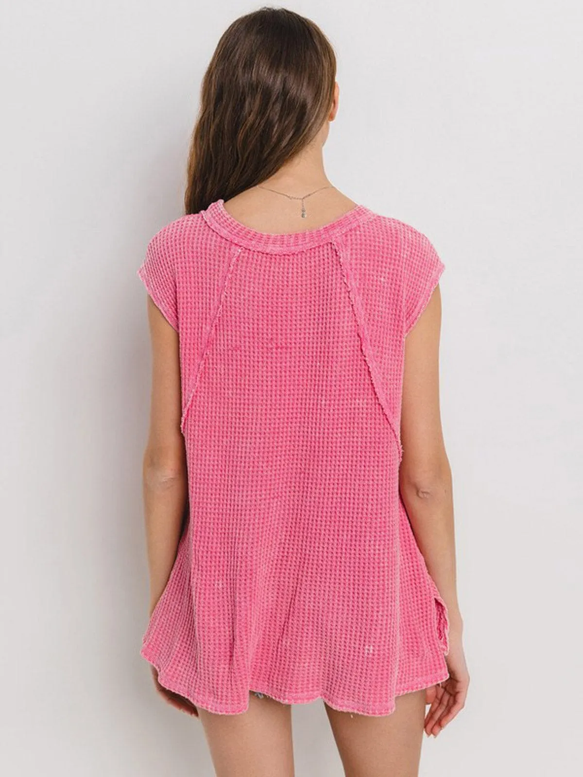 WOMEN'S SHORT SLEEVE WAFFLE PRINT TUNIC TOP