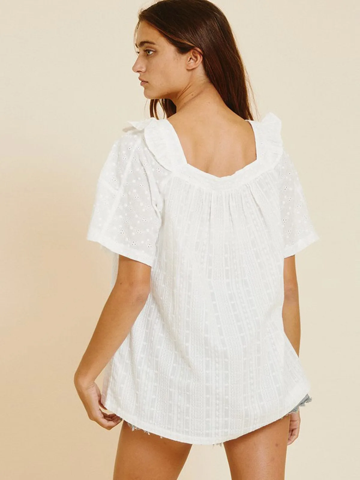 WOMEN'S SHORT SLEEVES EMBROIDRY FLORAL BLOUSE TOP