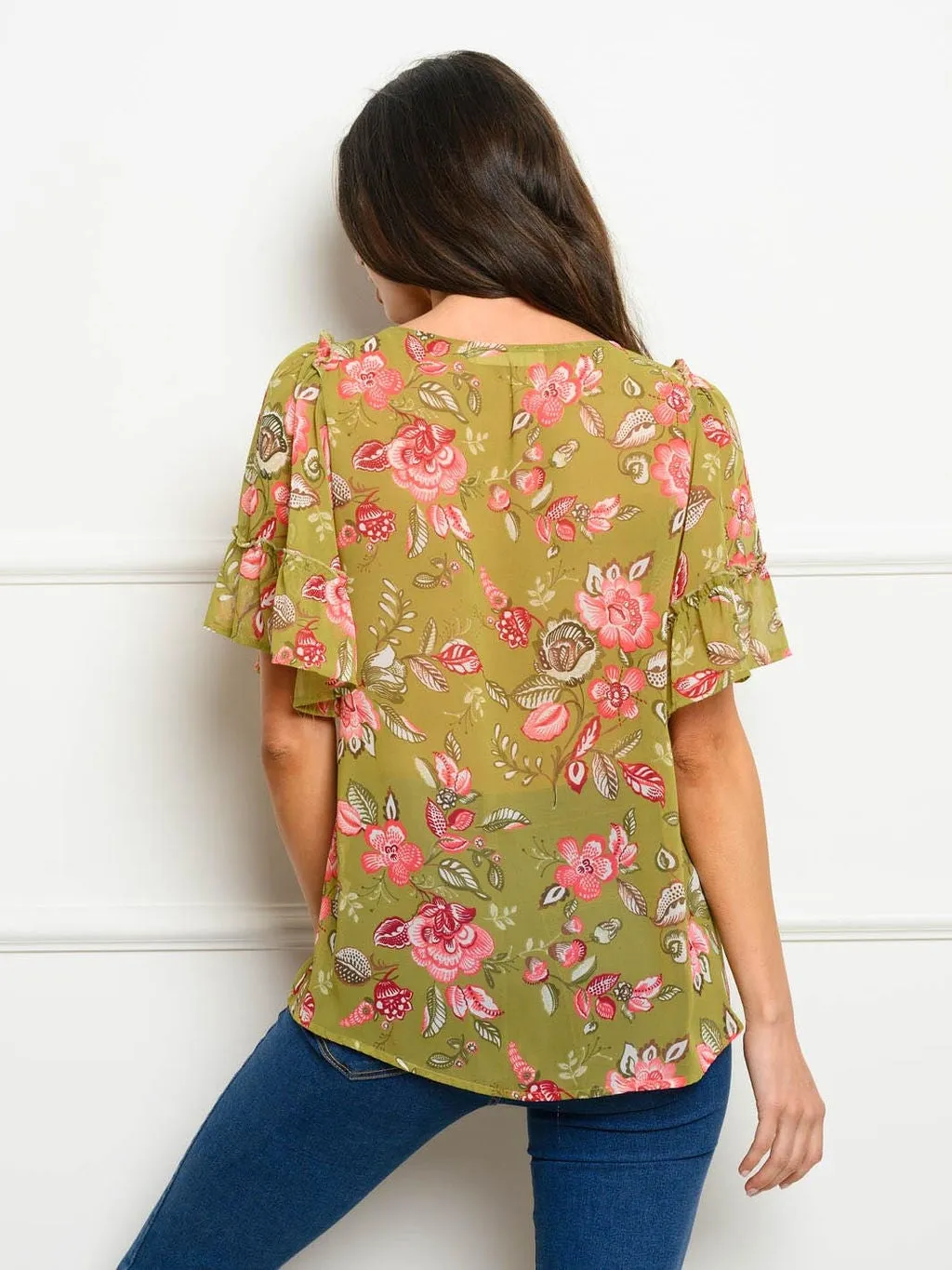 WOMEN'S SHORT SLEEVES FLORAL PRINT TOP