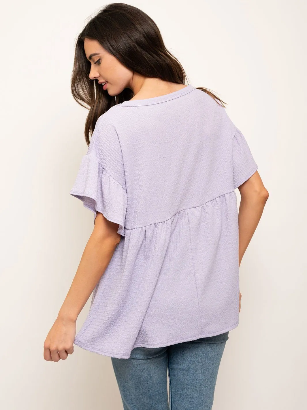 WOMEN'S SHORT SLEEVES RUFFLE TUNIC TOP