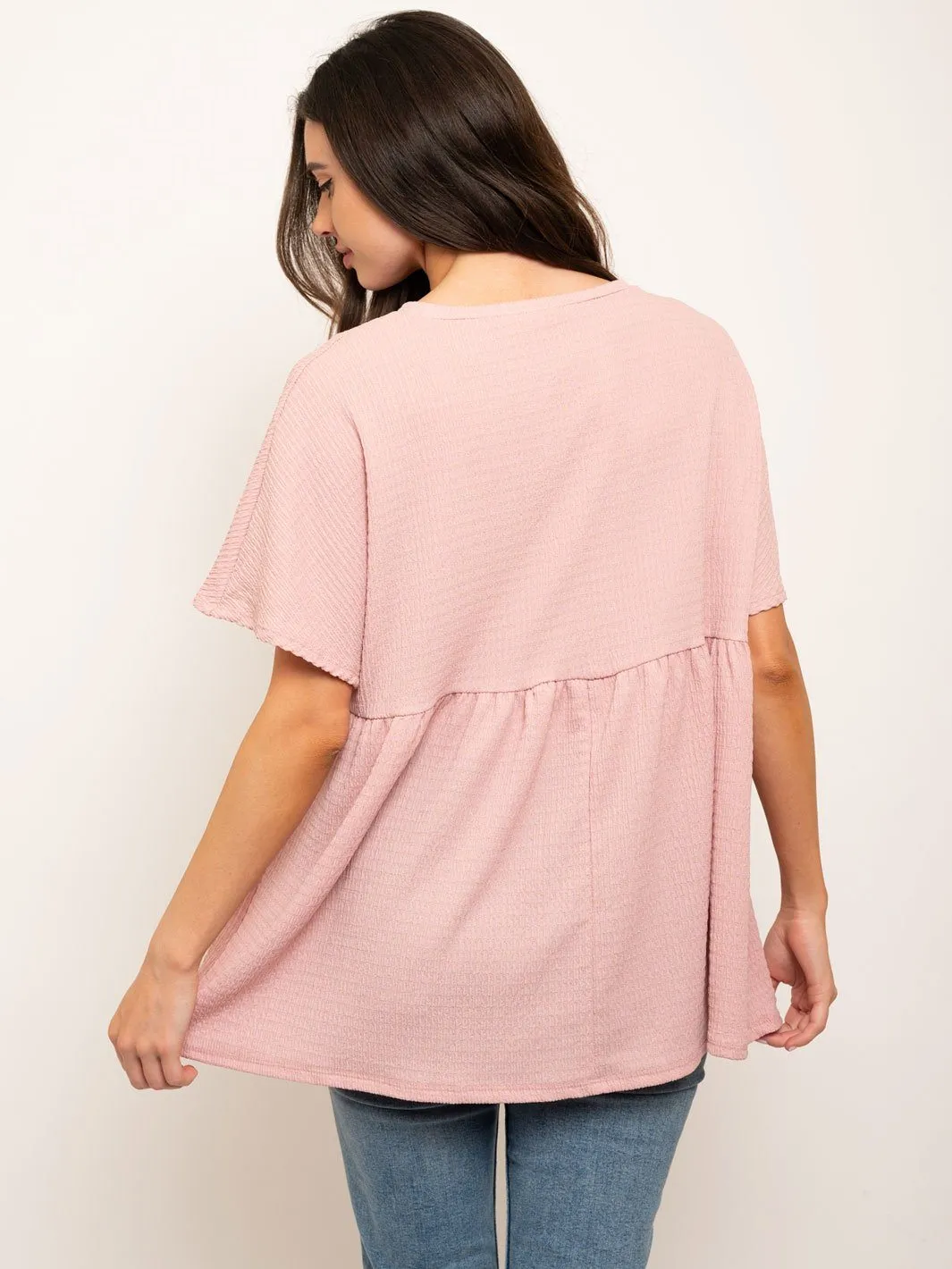 WOMEN'S SHORT SLEEVES RUFFLE TUNIC TOP