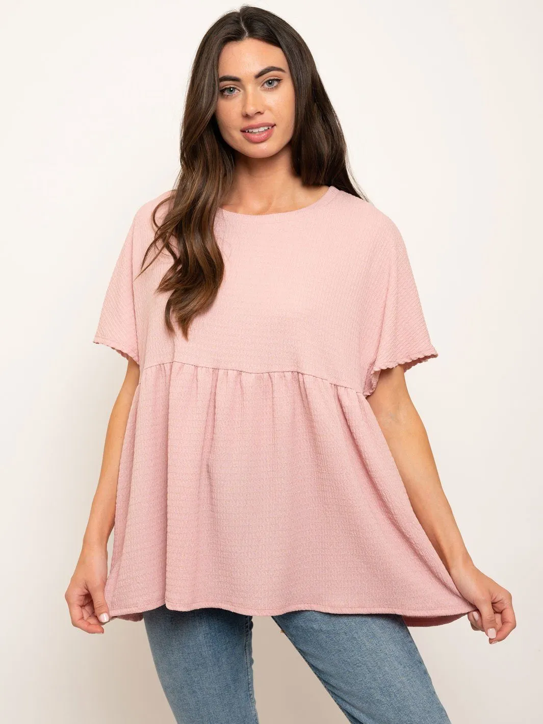 WOMEN'S SHORT SLEEVES RUFFLE TUNIC TOP