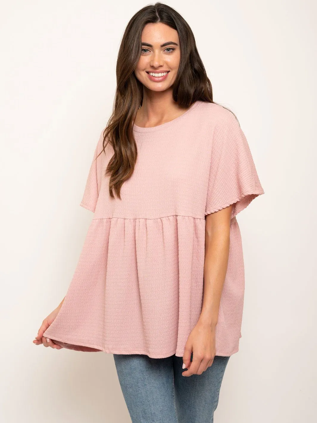 WOMEN'S SHORT SLEEVES RUFFLE TUNIC TOP