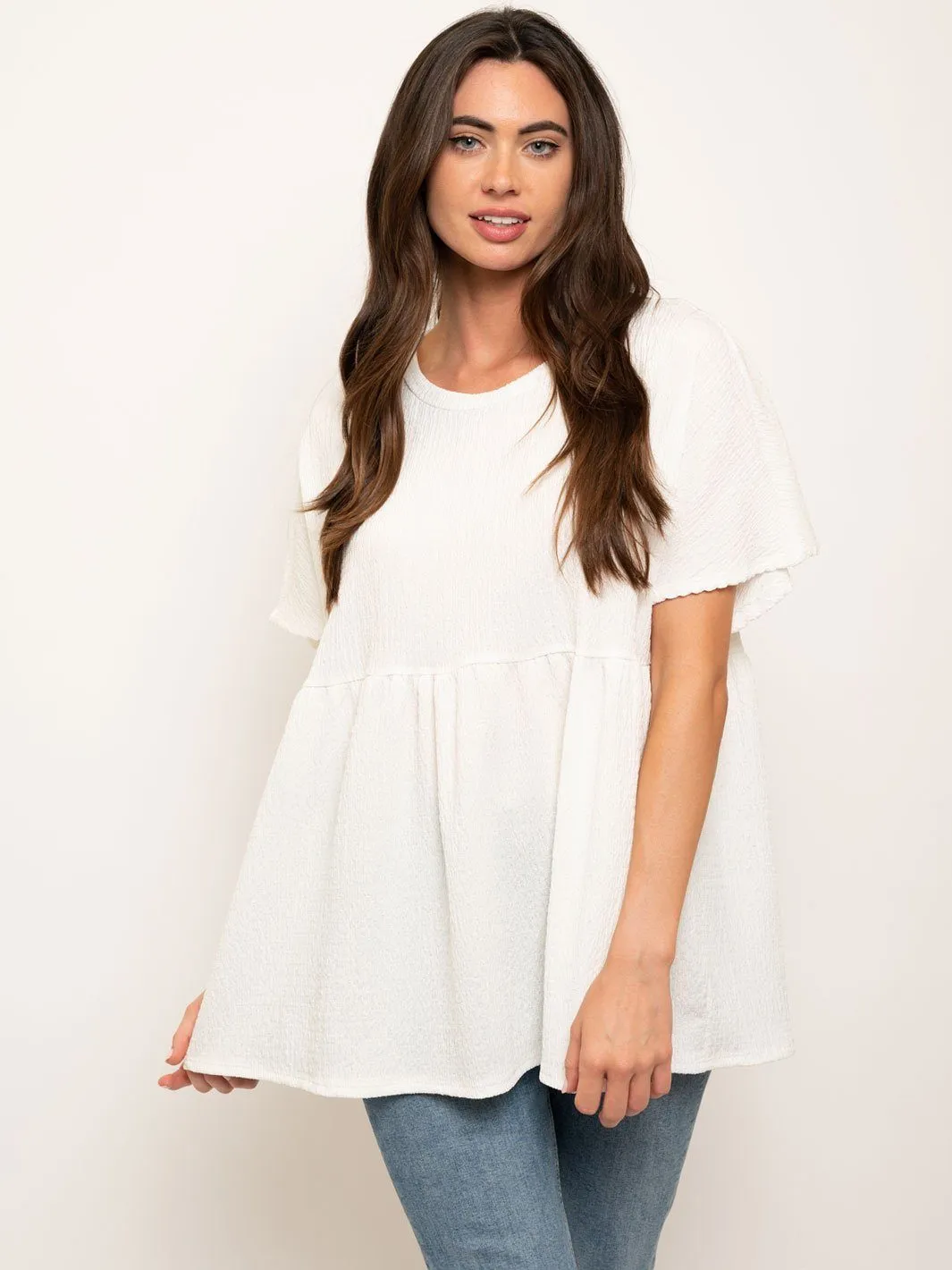 WOMEN'S SHORT SLEEVES RUFFLE TUNIC TOP