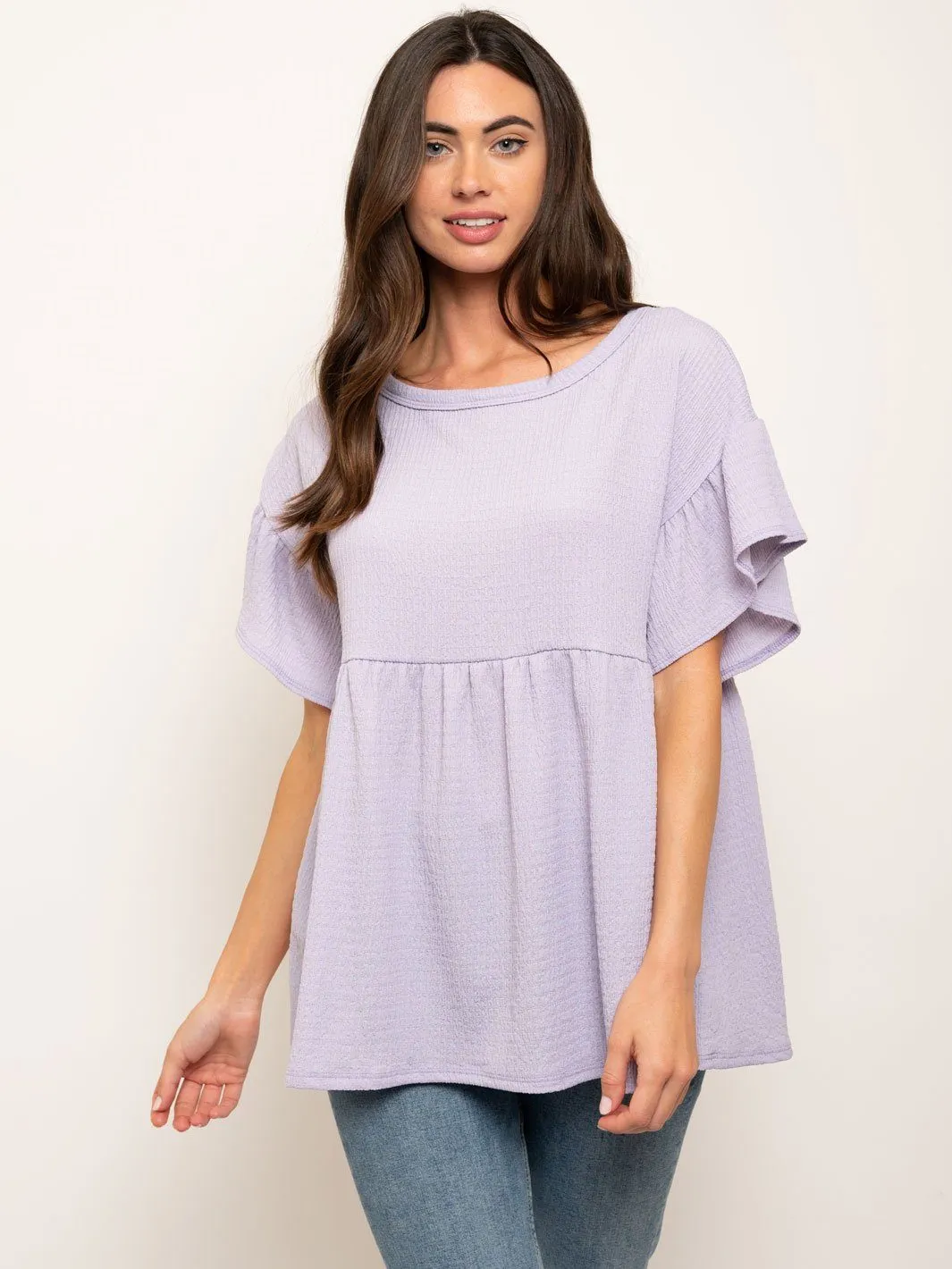 WOMEN'S SHORT SLEEVES RUFFLE TUNIC TOP