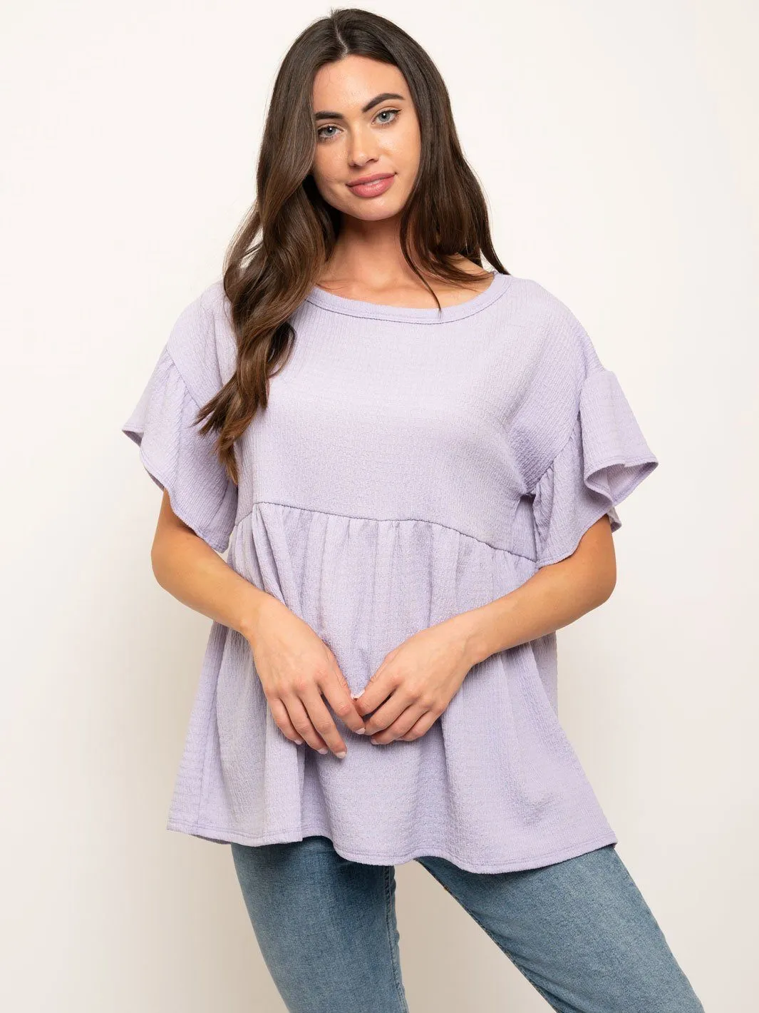 WOMEN'S SHORT SLEEVES RUFFLE TUNIC TOP