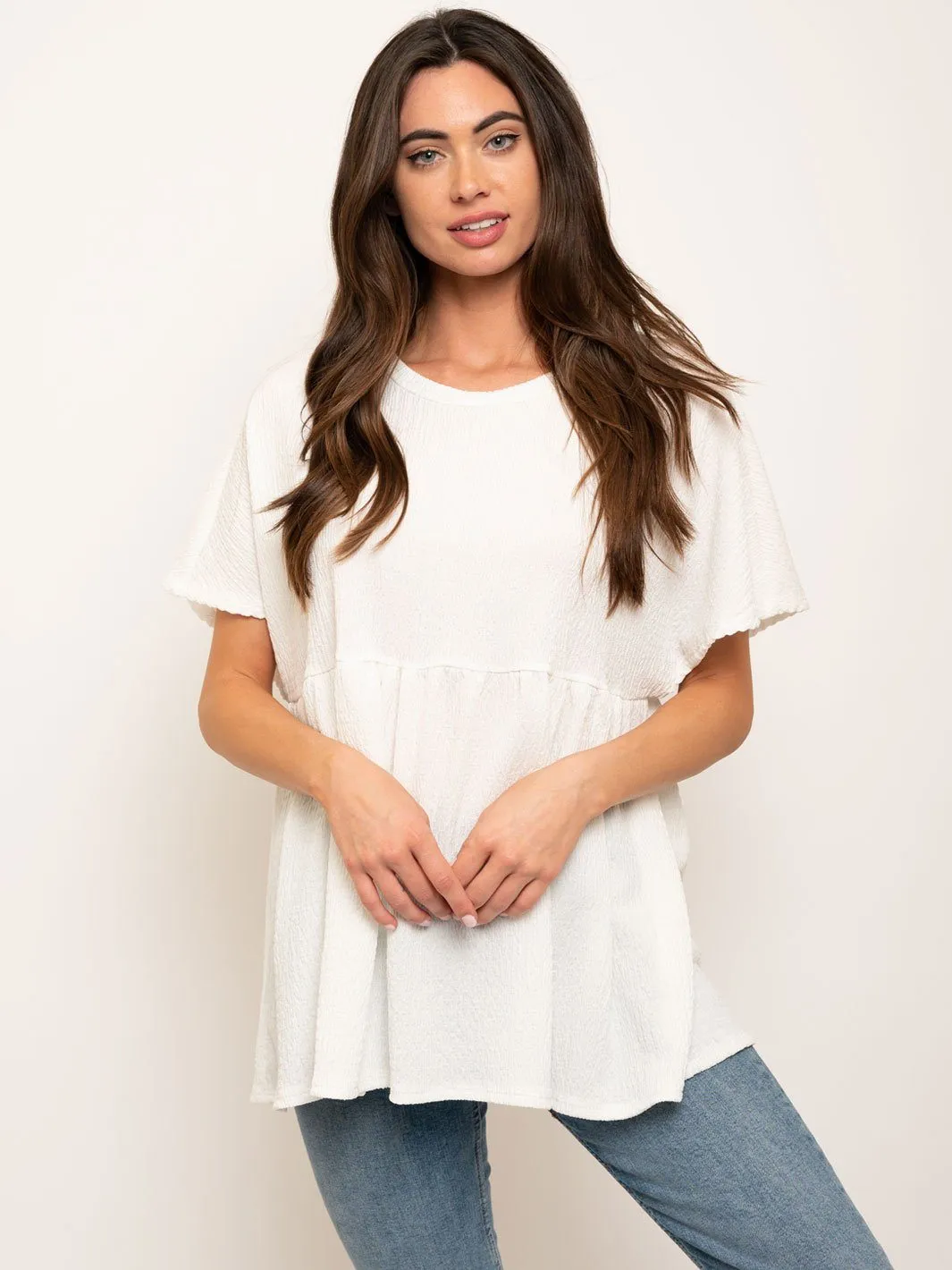 WOMEN'S SHORT SLEEVES RUFFLE TUNIC TOP