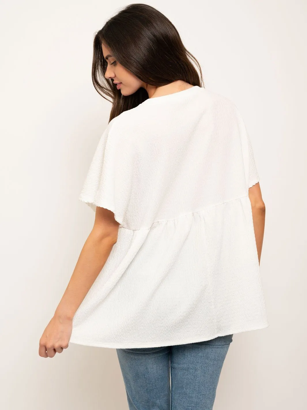 WOMEN'S SHORT SLEEVES RUFFLE TUNIC TOP