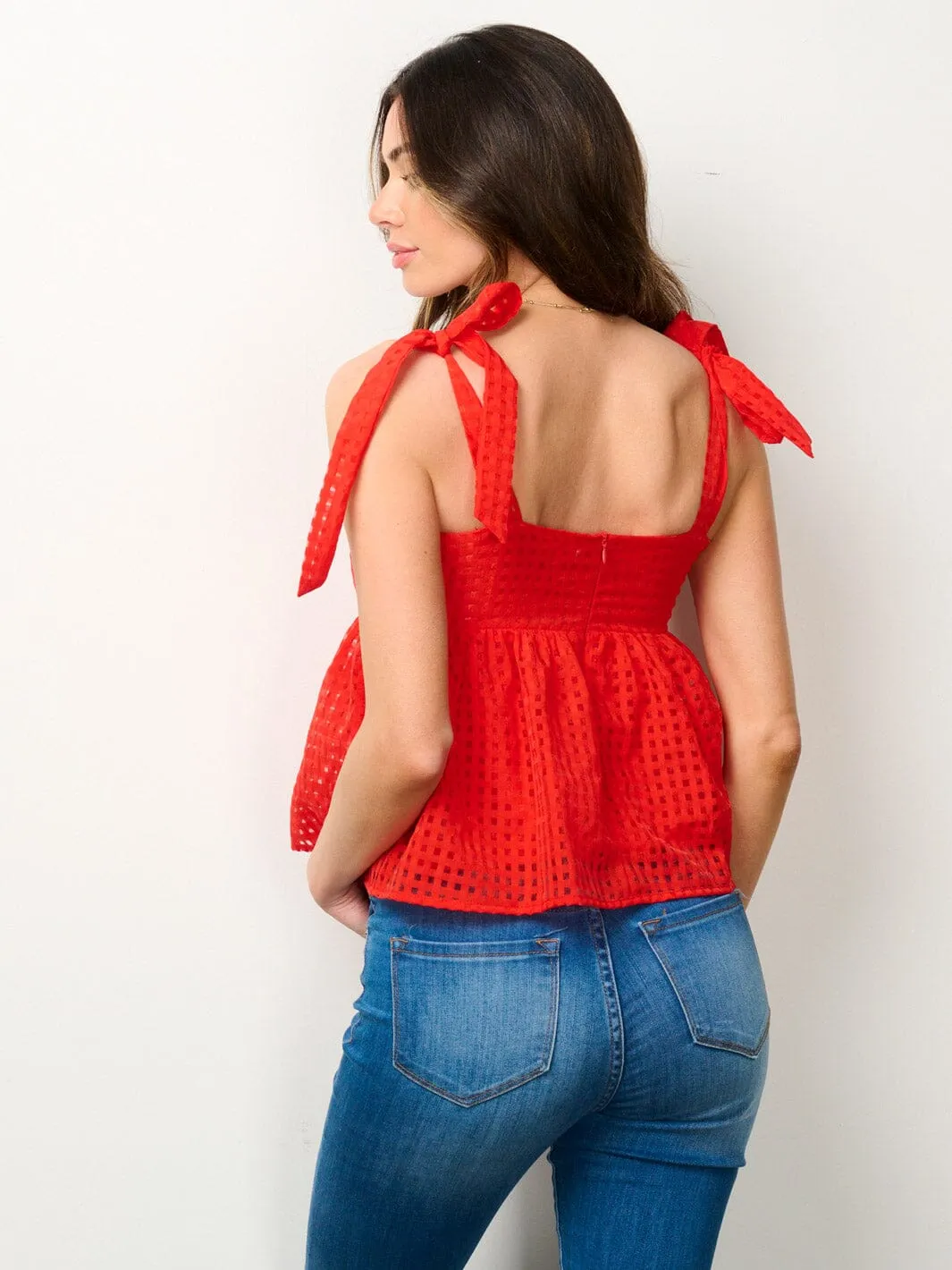 WOMEN'S SLEEVELESS LACE PEPLUM TANK TOP