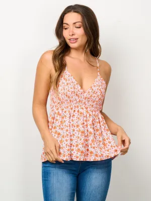 WOMEN'S SLEEVELESS V-NECK FLORAL PEPLUM TANK TOP