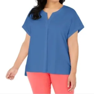 Women's Split-Neck Short Sleeve Top Plus Stretch Blouses