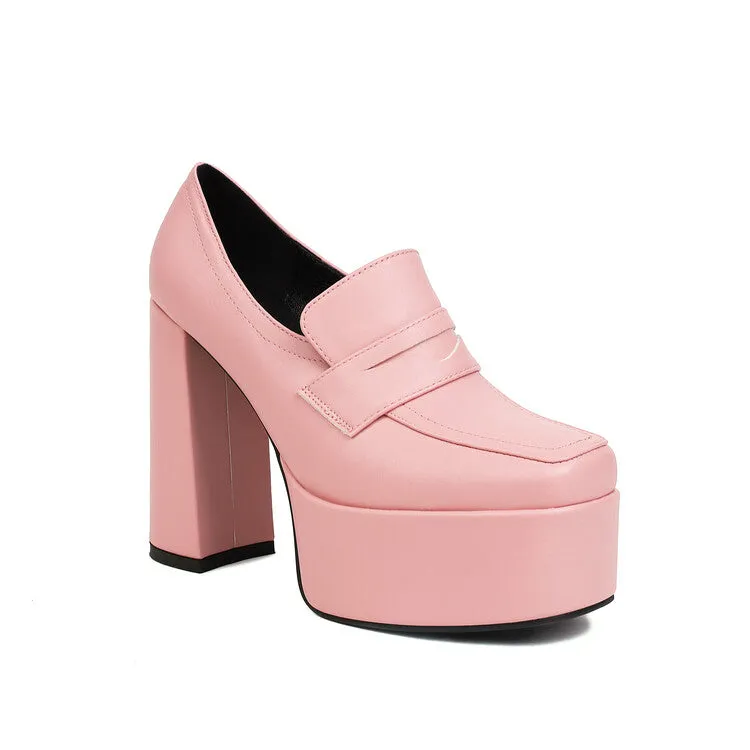 Women's Square Toe Platform Chunky Heel Shoes