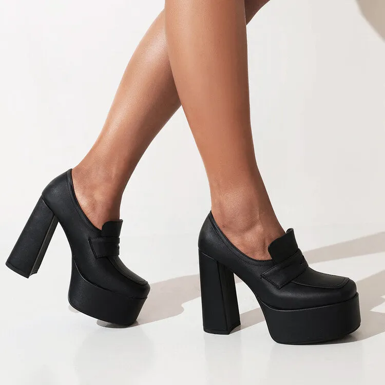 Women's Square Toe Platform Chunky Heel Shoes