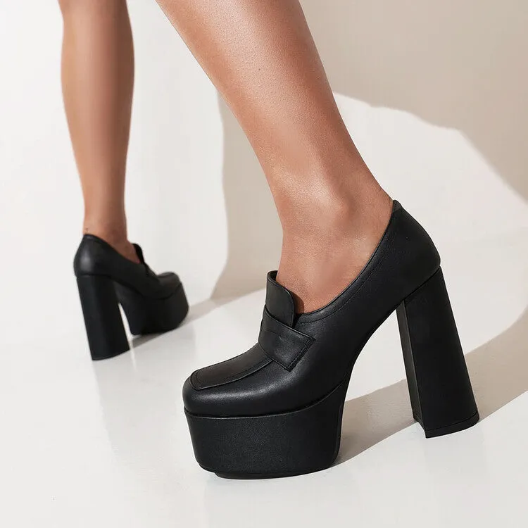 Women's Square Toe Platform Chunky Heel Shoes