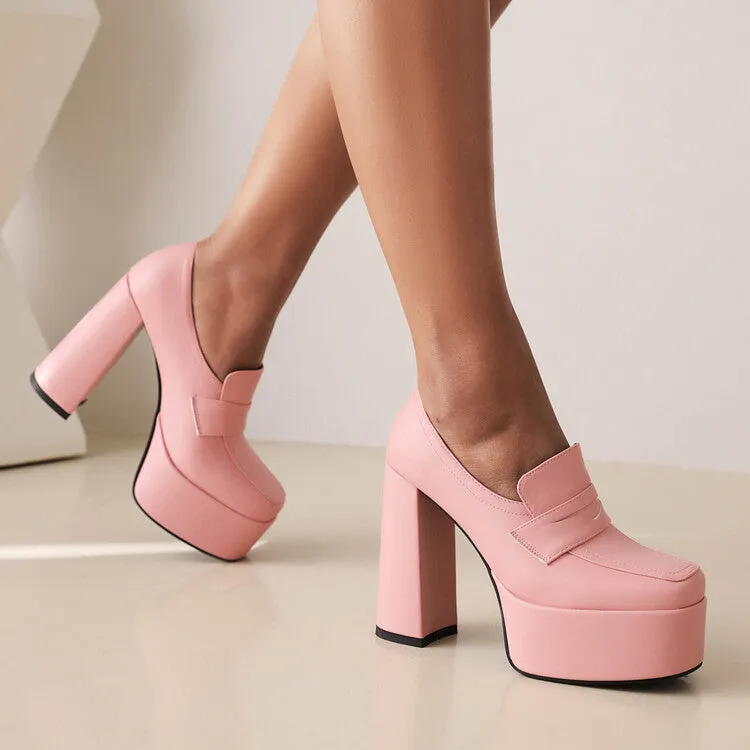 Women's Square Toe Platform Chunky Heel Shoes