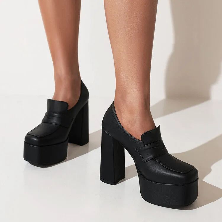 Women's Square Toe Platform Chunky Heel Shoes