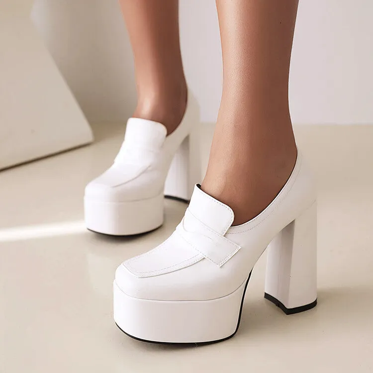 Women's Square Toe Platform Chunky Heel Shoes