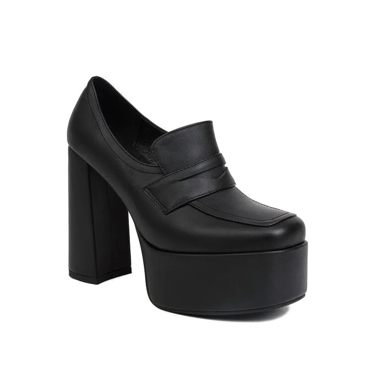 Women's Square Toe Platform Chunky Heel Shoes