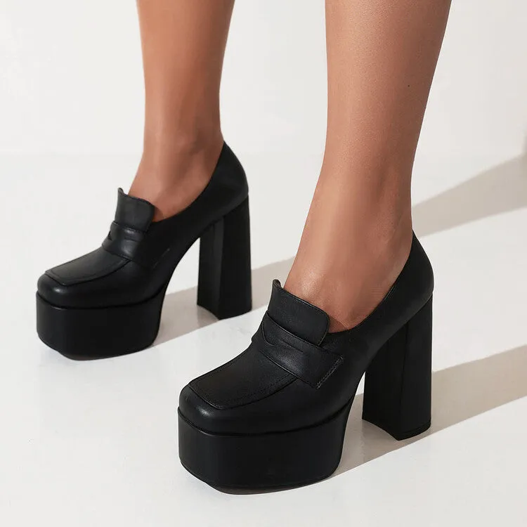 Women's Square Toe Platform Chunky Heel Shoes