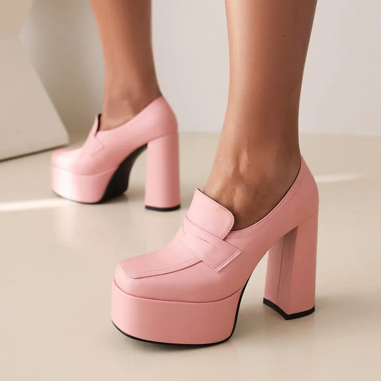 Women's Square Toe Platform Chunky Heel Shoes