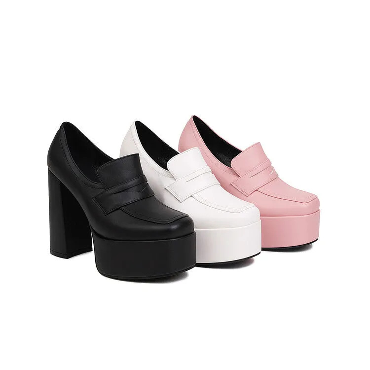 Women's Square Toe Platform Chunky Heel Shoes