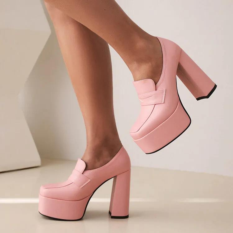 Women's Square Toe Platform Chunky Heel Shoes