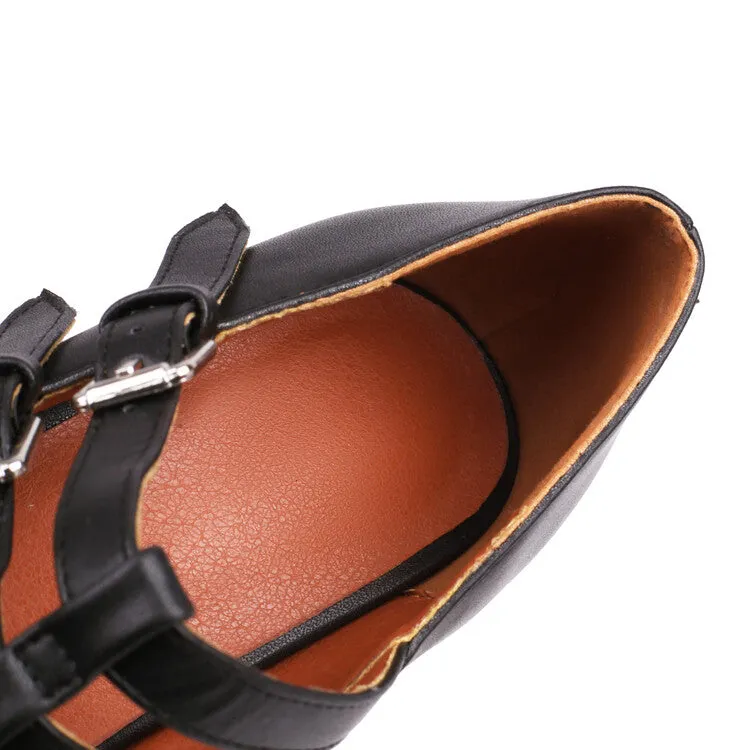 Women's Square Toe T Strap Buckle Straps Chunky Heel Mary Jane Platform Pumps