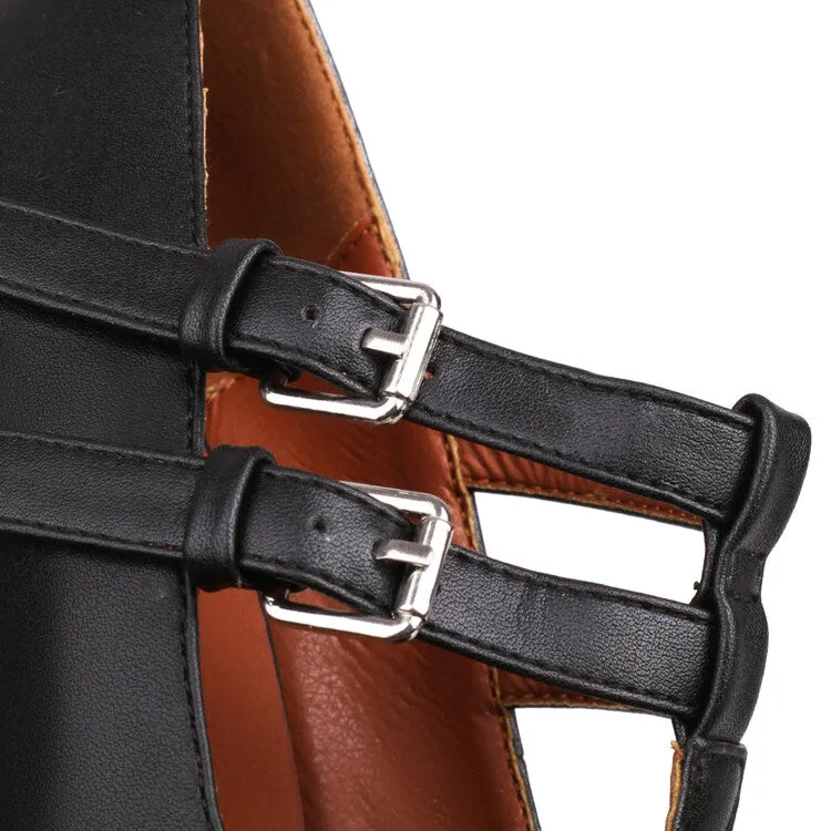 Women's Square Toe T Strap Buckle Straps Chunky Heel Mary Jane Platform Pumps