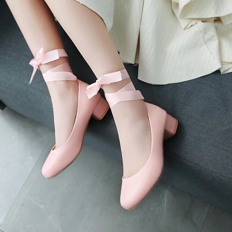 Women's Strappy Chunky Heels Pumps Shoes
