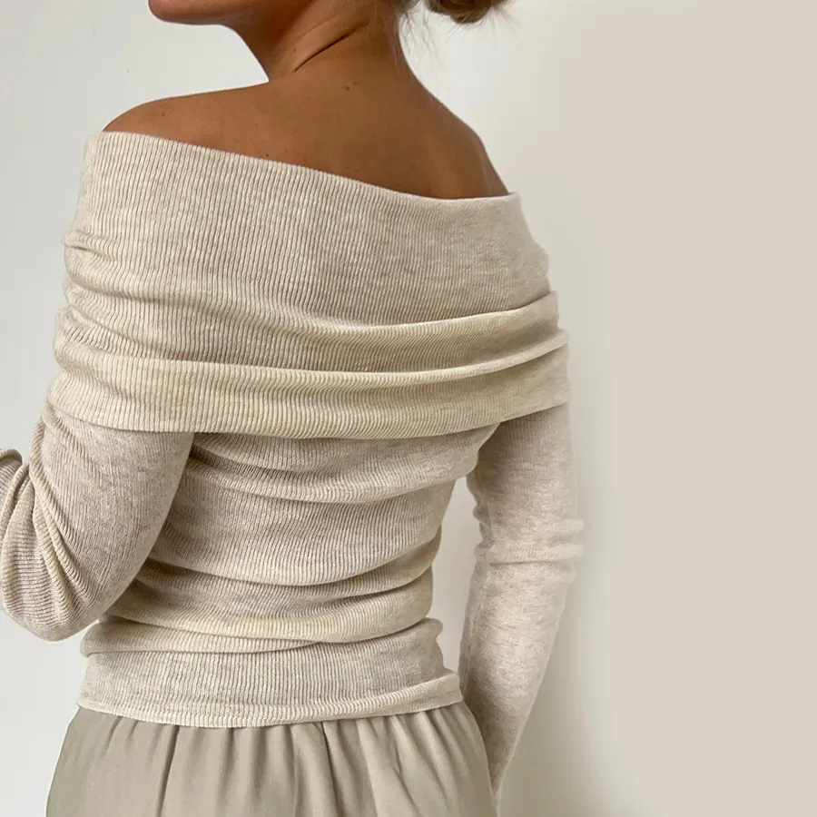 Women’s Stylish Off-Shoulder Knit Sweater with Long Sleeves